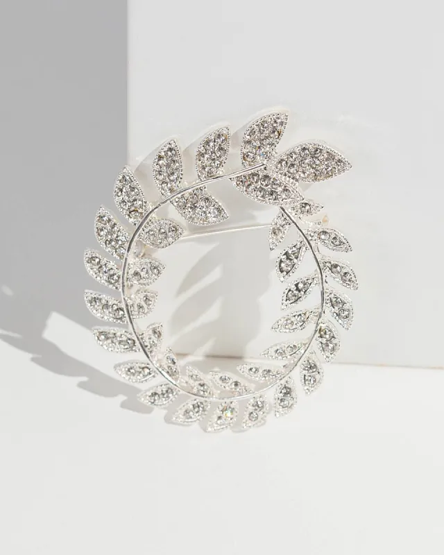Silver Crystal Detail Leaf Brooch sold by Collete Hayman