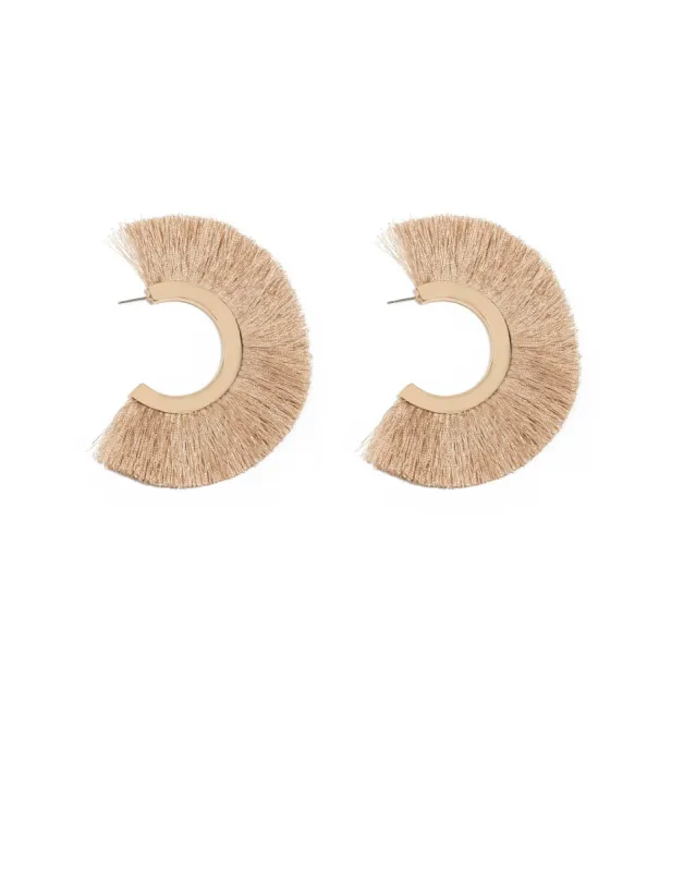 Brown Gold Tone Fan Tassel Hoop Earrings sold by Collete Hayman