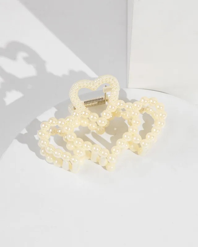 White Multi Pearl Heart Claw Clip sold by Collete Hayman