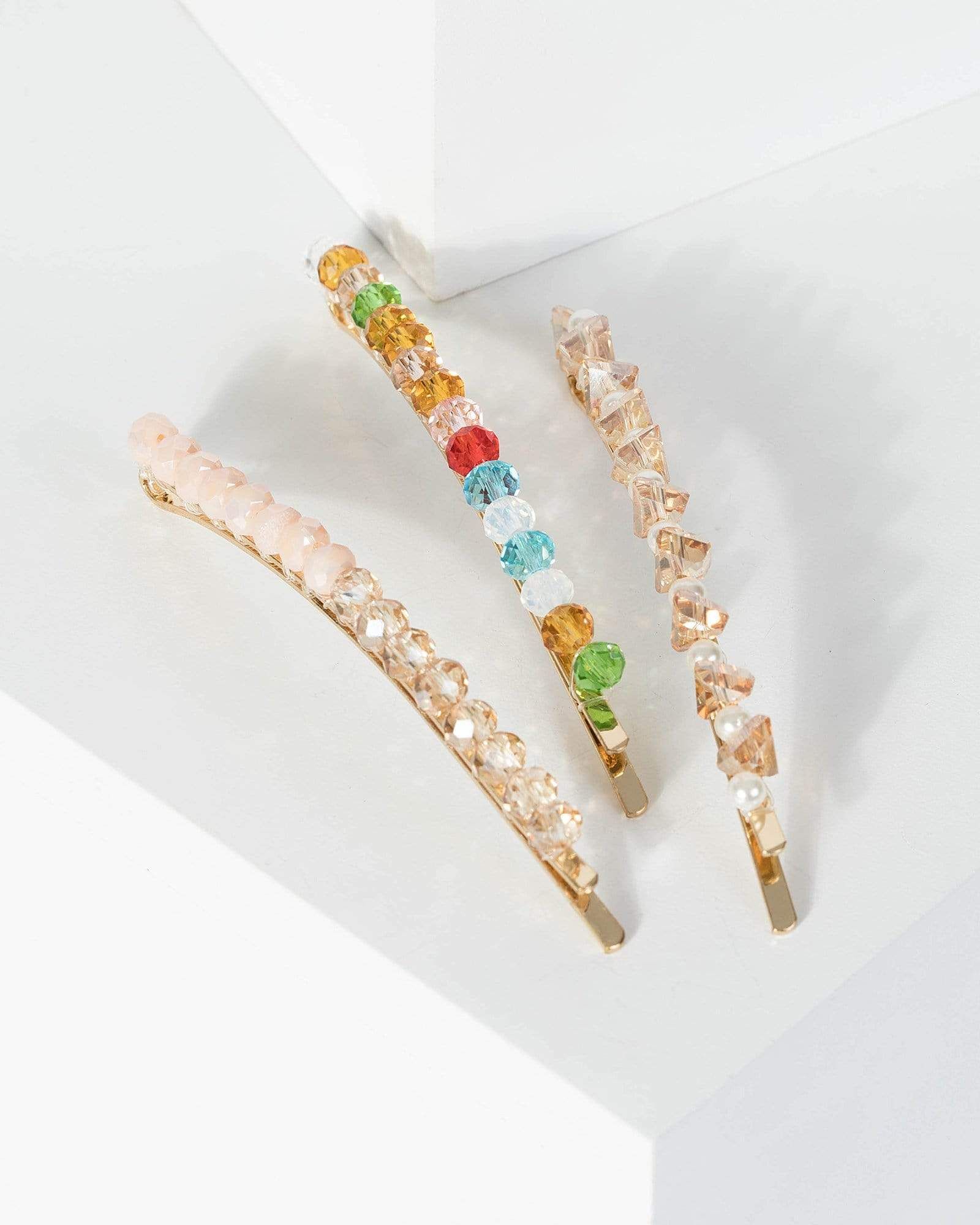 Multi Colour 3 Pack Long Beaded Crystal Hair Slides sold by Collete Hayman