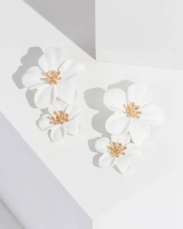 White Statement Flower Drop Earrings sold by Collete Hayman
