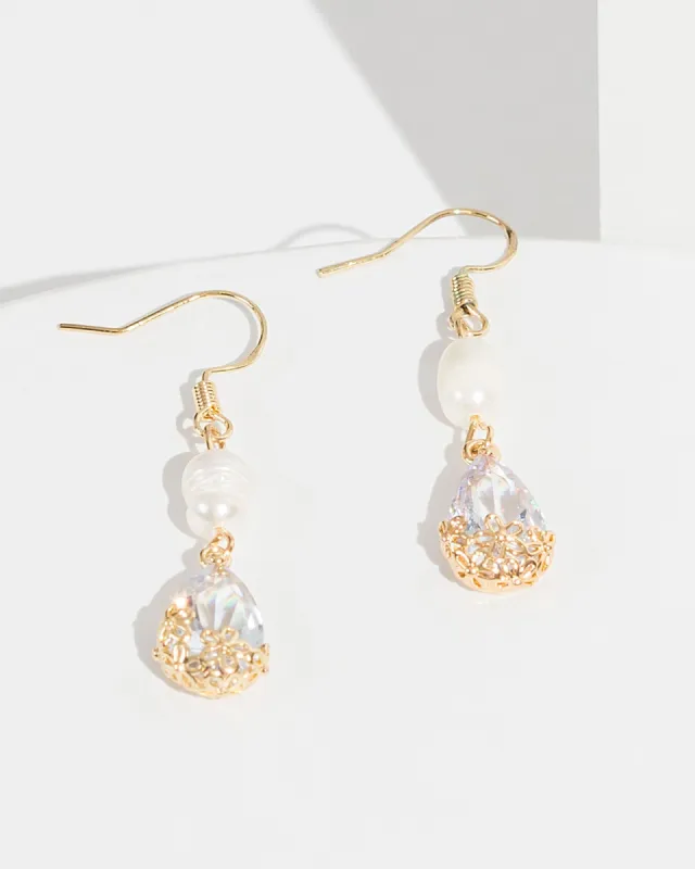 Pearl Detailing Crystal Hook Earrings sold by Collete Hayman
