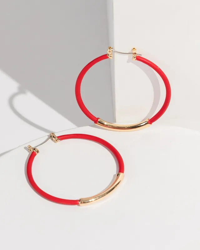 Red And Gold Simple Hoop Earrings sold by Collete Hayman