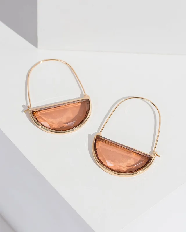 Brown Crystal Half Moon Hoop Earrings sold by Collete Hayman