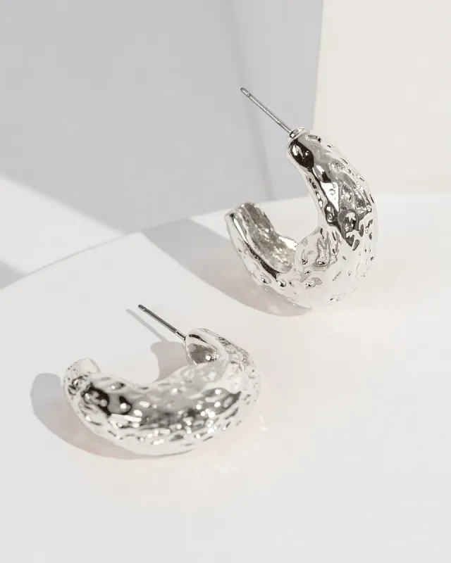Silver Textured Chunky Hoop Earrings sold by Collete Hayman