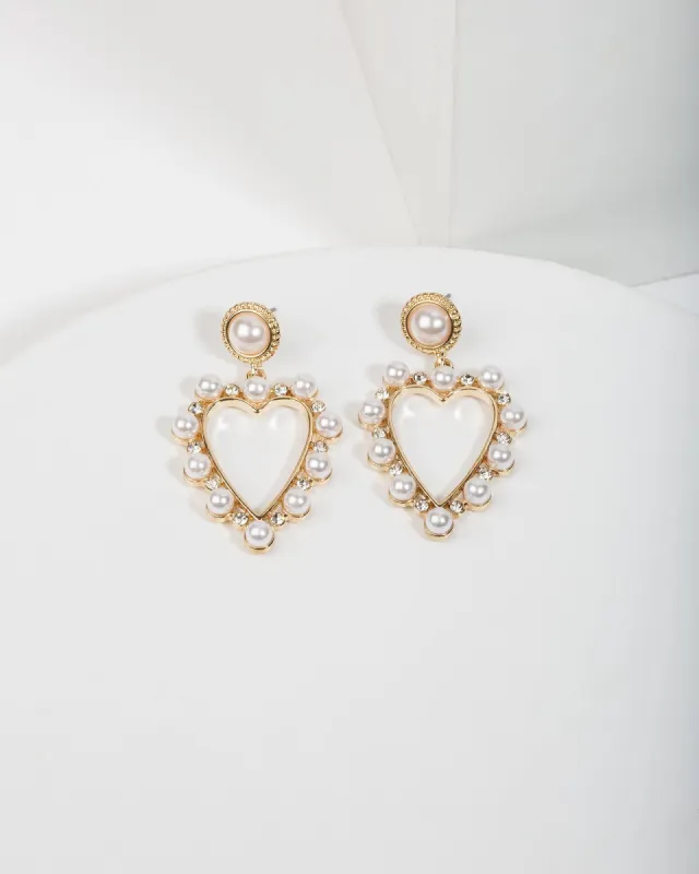 Pearl And Crystal Love Heart Drop Earrings sold by Collete Hayman
