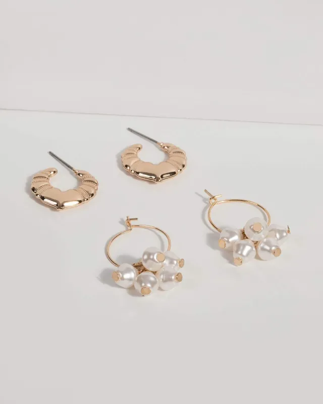 Gold Pearl Hoop Earrings sold by Collete Hayman