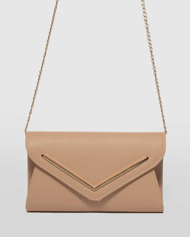 Beige Clare Metal Bar Clutch Bag sold by Collete Hayman