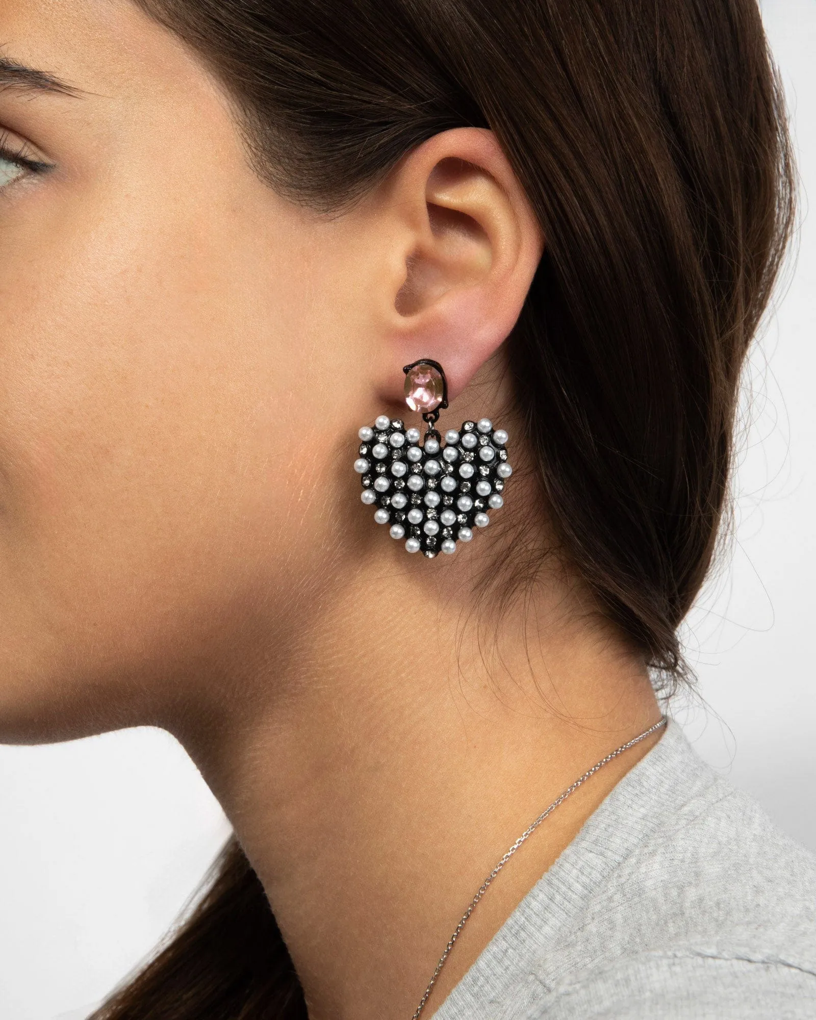 Black Pearl Beaded Heart Drop Earrings sold by Collete Hayman product image thumbnail 2