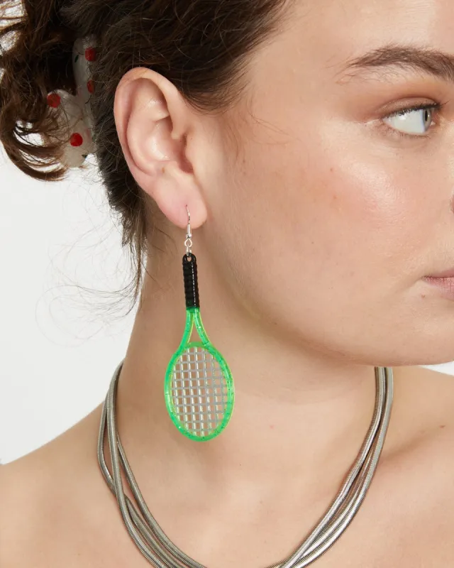 Green Tennis Raket Hook Drop Earrings sold by Collete Hayman
