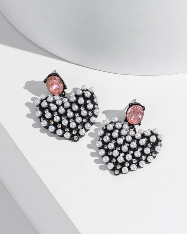 Black Pearl Beaded Heart Drop Earrings sold by Collete Hayman