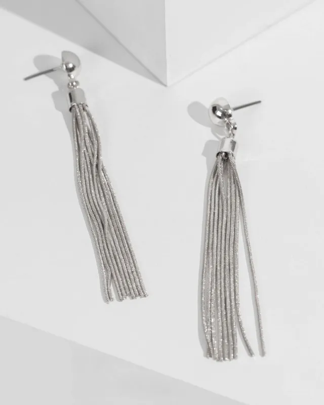 Silver Ball Tassel Drop Earrings sold by Collete Hayman