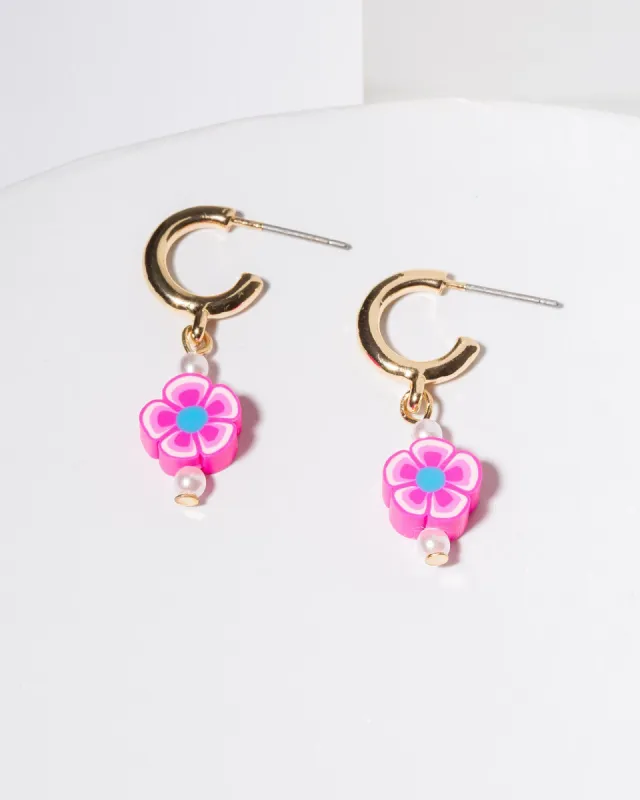 Pink Flower & Pearl Charm Hoop Earrings sold by Collete Hayman