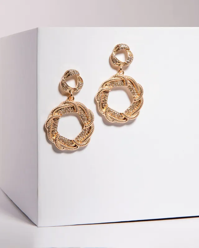 Gold Textured Swirled Circle Drop Earrings sold by Collete Hayman