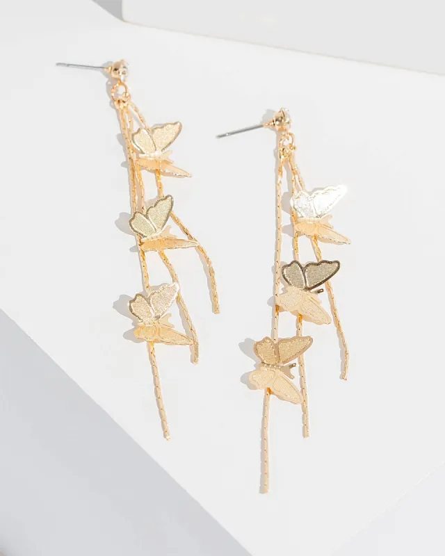 Gold Butterfly Tassel Earrings sold by Collete Hayman