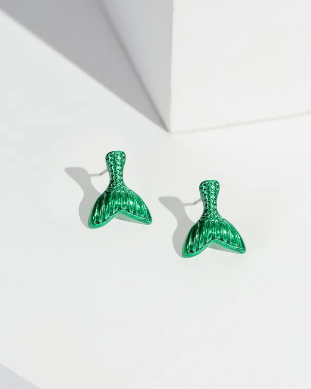 Green Metallic Mermaid Tail Stud Earrings sold by Collete Hayman