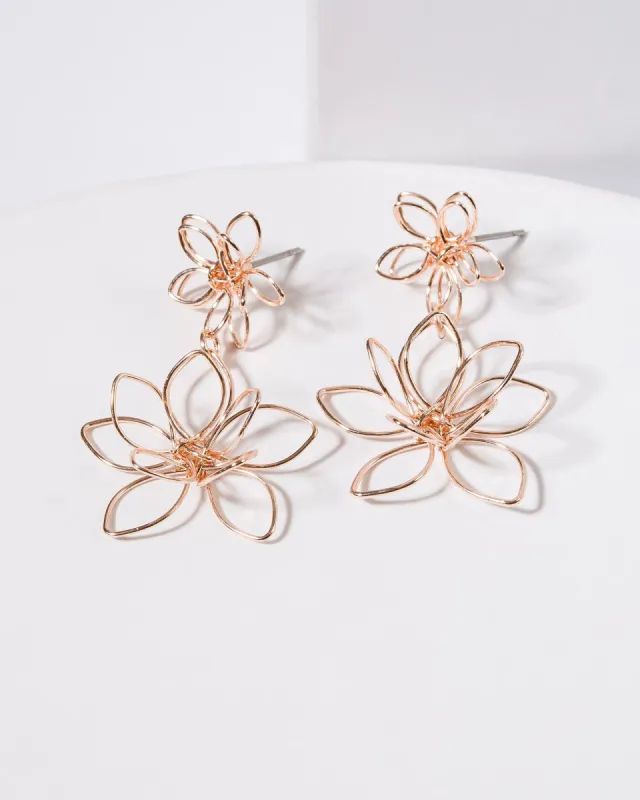 Rose Gold Dangle Flower Drop Stud Earrings sold by Collete Hayman
