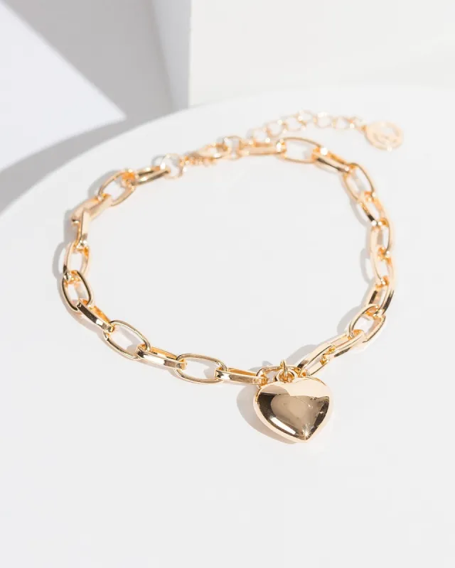 Gold Linked Chain Love Heart Bracelet sold by Collete Hayman