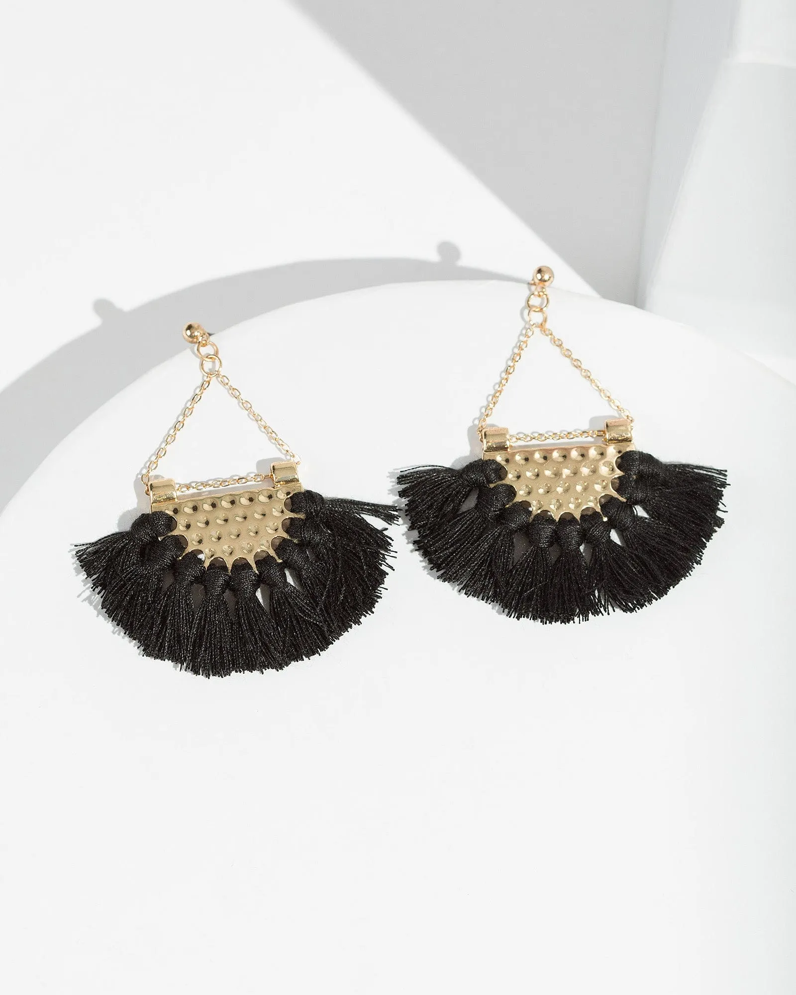 Black Macrame Tassel Textured Earrings sold by Collete Hayman
