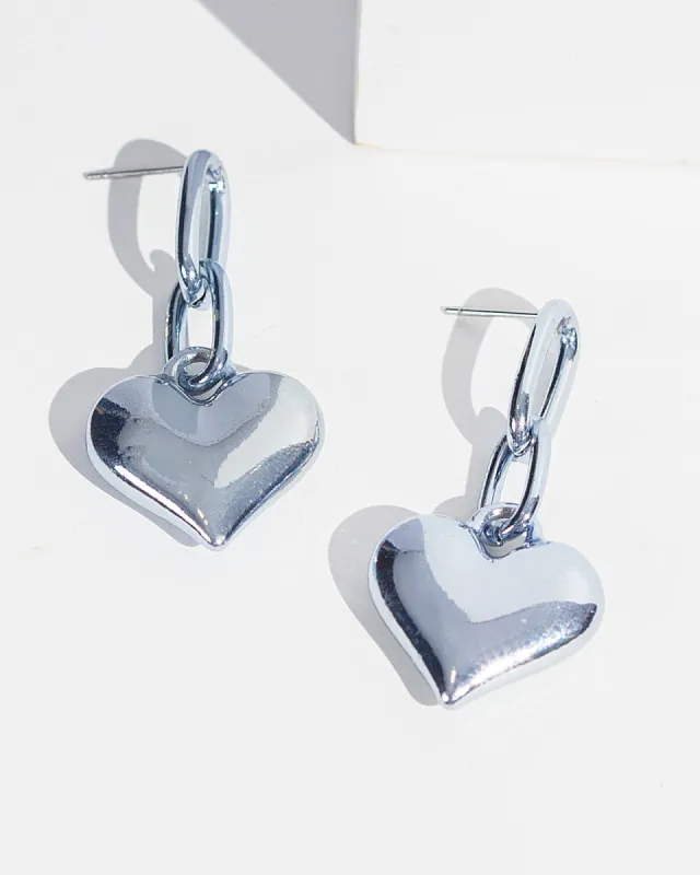 Blue Puffy Heart Chain Earrings sold by Collete Hayman
