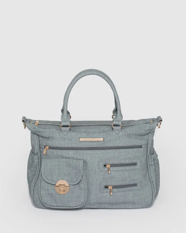 Blue Pocket And Zip Baby Bag With Gold Hardware sold by Collete Hayman