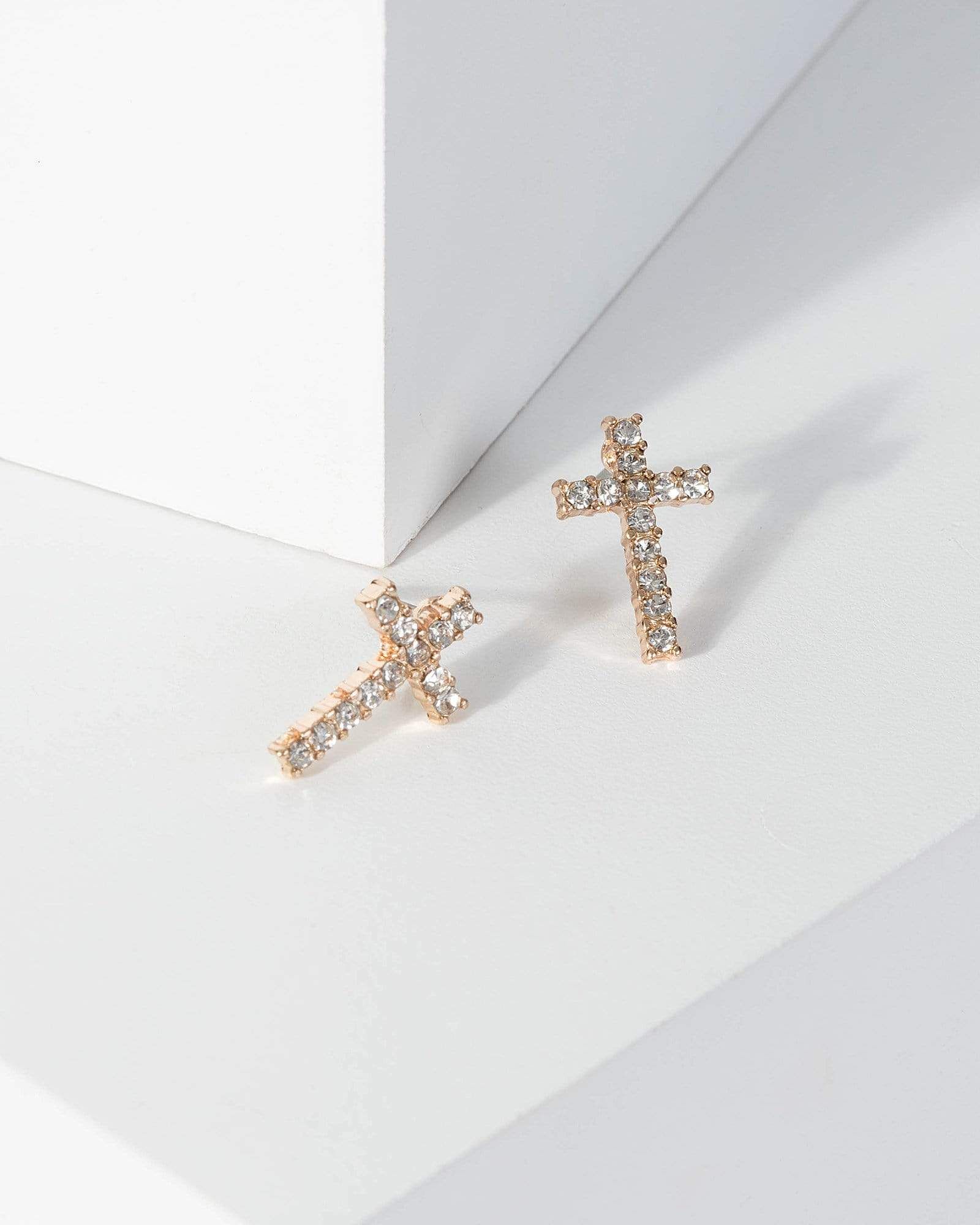 Gold Diamante Detail Cross Earrings sold by Collete Hayman