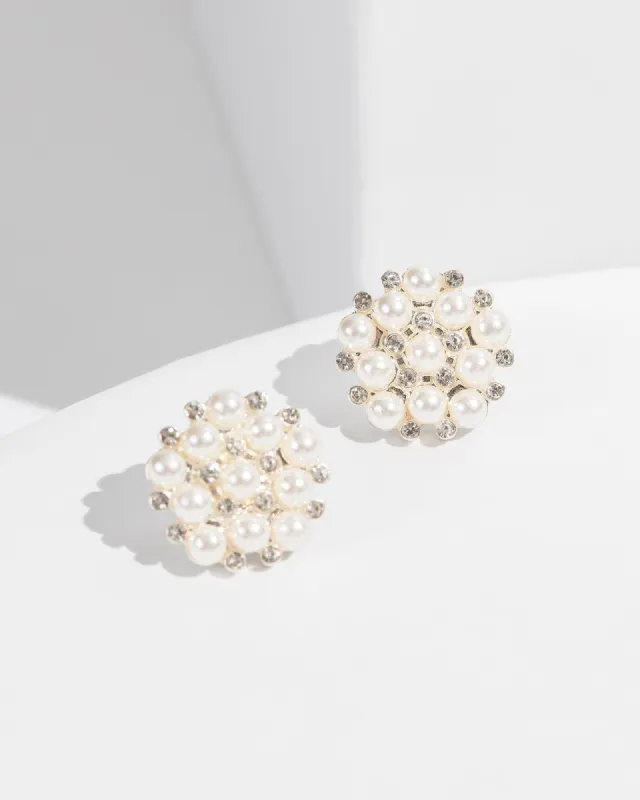 White Pearl And Crystal Cluster Earrings sold by Collete Hayman