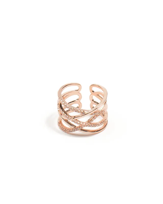Cubic Zirconia Rose Gold Twist Band Ring - Large sold by Collete Hayman