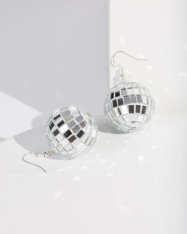 Silver Shiny Disco Ball Hook Drop Earrings sold by Collete Hayman