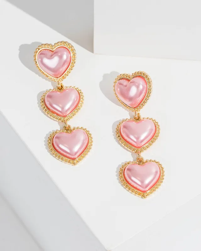Pink Triple Love Heart Drop Earrings sold by Collete Hayman
