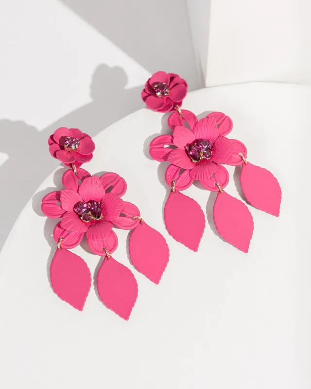 Pink Pink Flower Tassle Stud Earrings sold by Collete Hayman