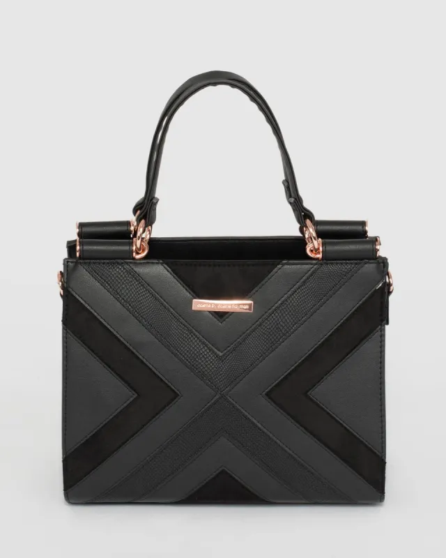 Black Stephanie Point Panel Tote Bag sold by Collete Hayman