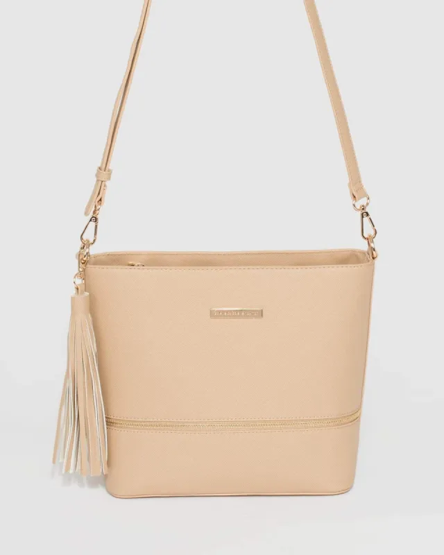 Nude Pia Tassel Medium Crossbody Bag sold by Collete Hayman
