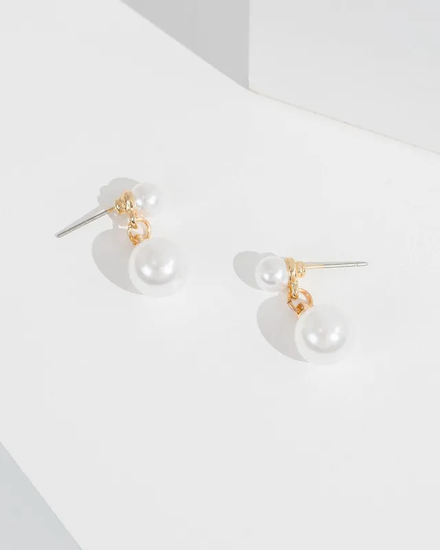 White Double Drop Stud Earrings sold by Collete Hayman