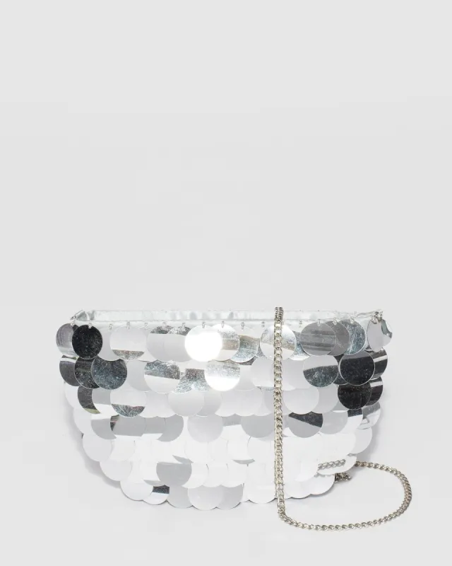 Silver Ari Sequin Crossbody Clutch Bag sold by Collete Hayman