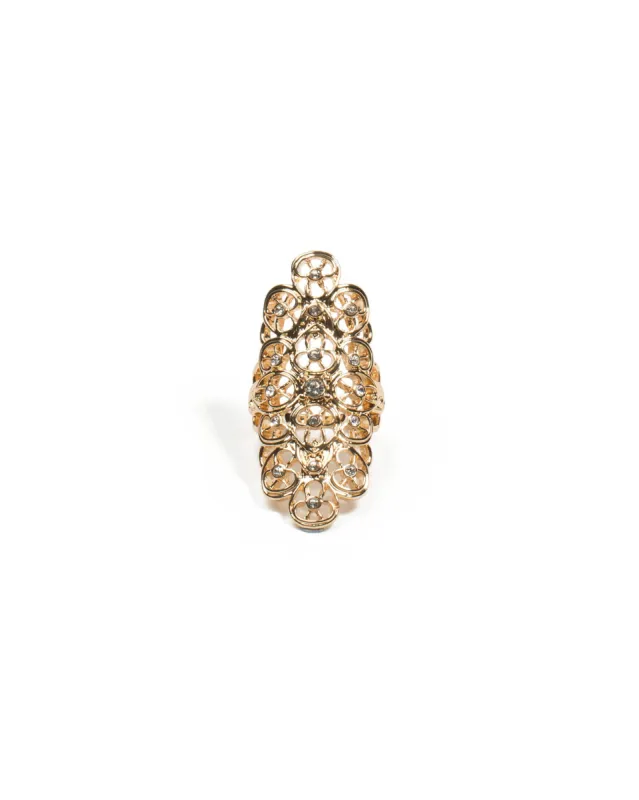Gold Filigree Diamante Stone Armour Ring - Medium sold by Collete Hayman