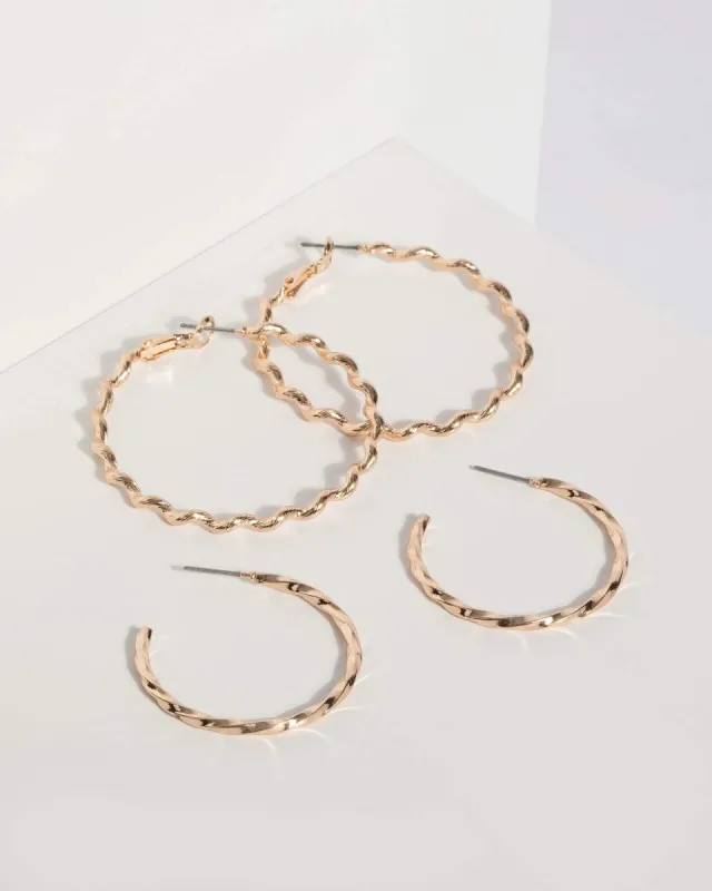 Gold Fine Twisted Hoop Earring Set sold by Collete Hayman