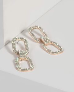 Gold Crystal Round Link Drop Earrings sold by Collete Hayman