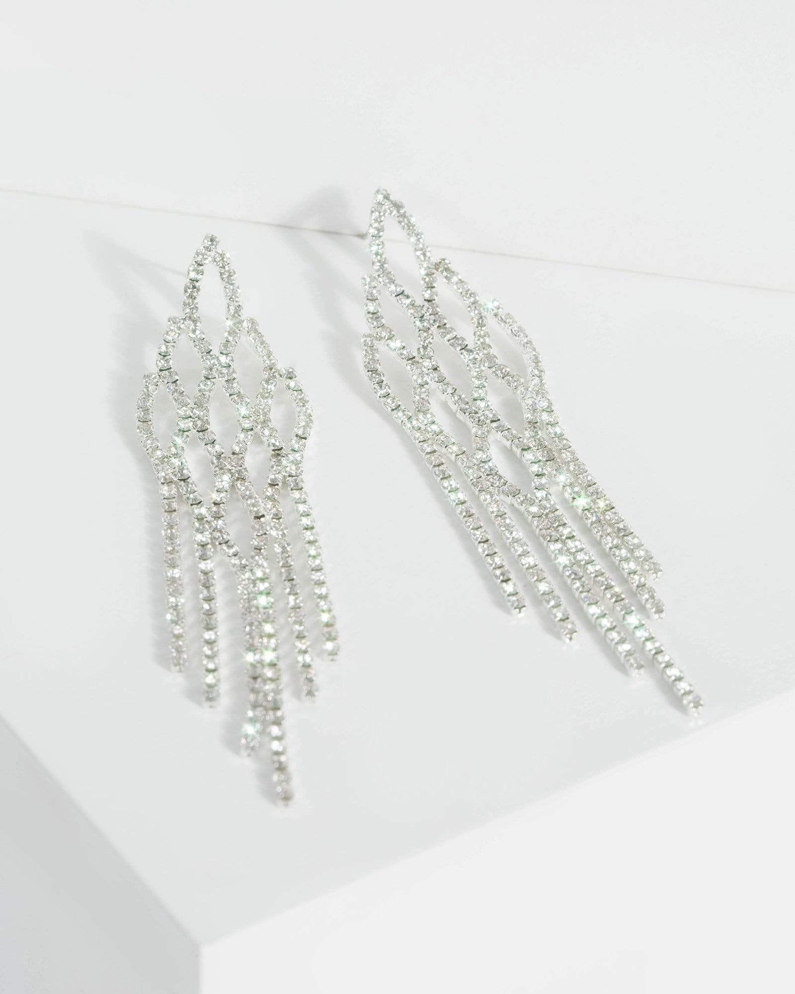 Silver Diamante Detailed Tassel Drop Earrings sold by Collete Hayman
