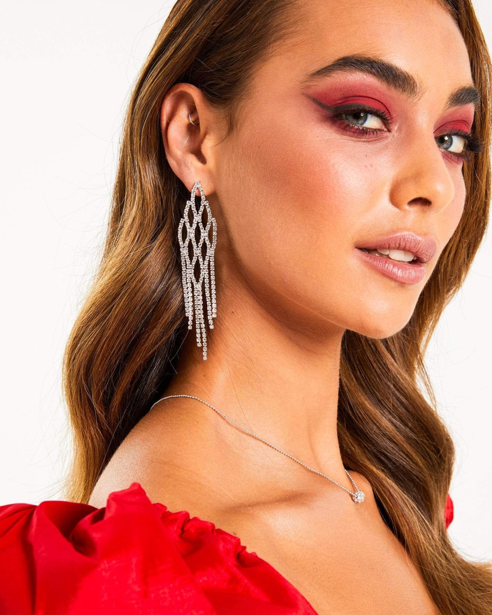 Silver Diamante Detailed Tassel Drop Earrings sold by Collete Hayman product image thumbnail 2