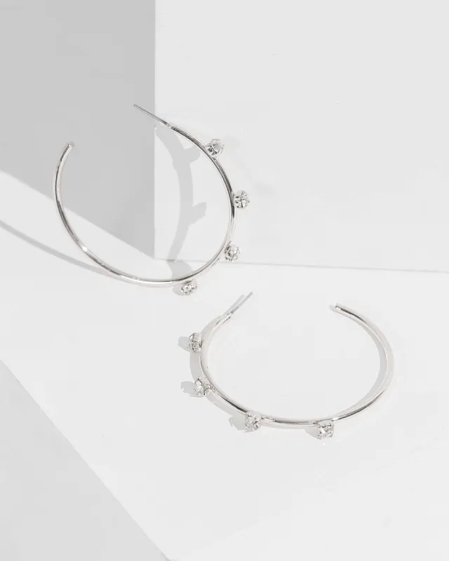Silver Crystal Embellished Hoop Earrings sold by Collete Hayman