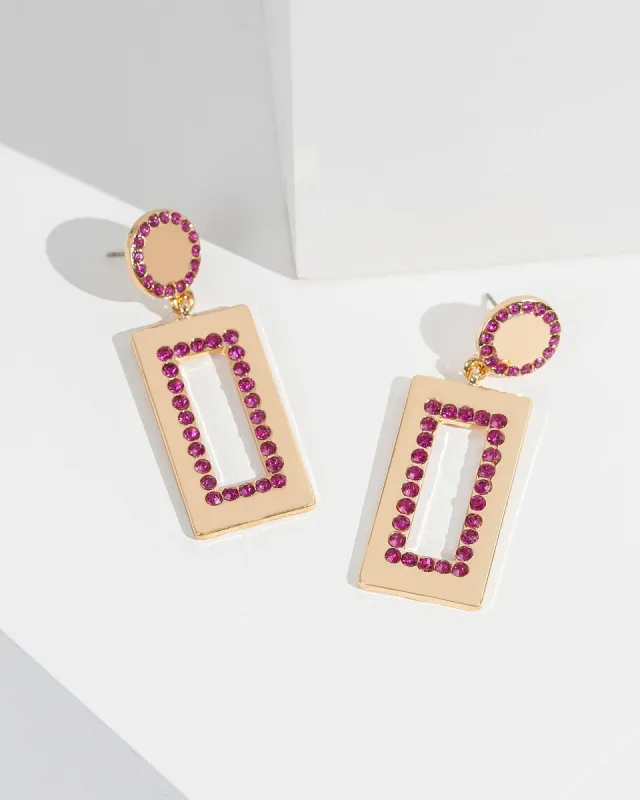 Pink Crystal Framed Rectangle Earrings sold by Collete Hayman