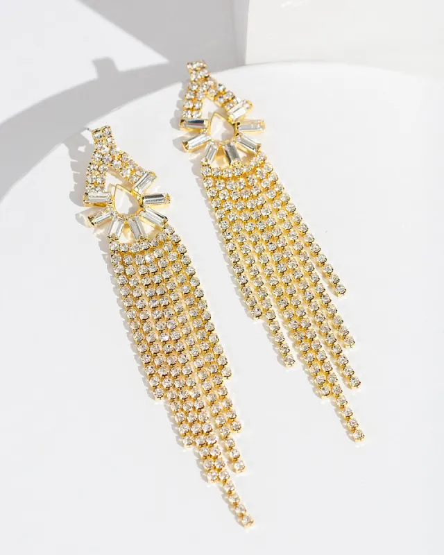 Gold Radiating Crystal Tassel Earrings sold by Collete Hayman
