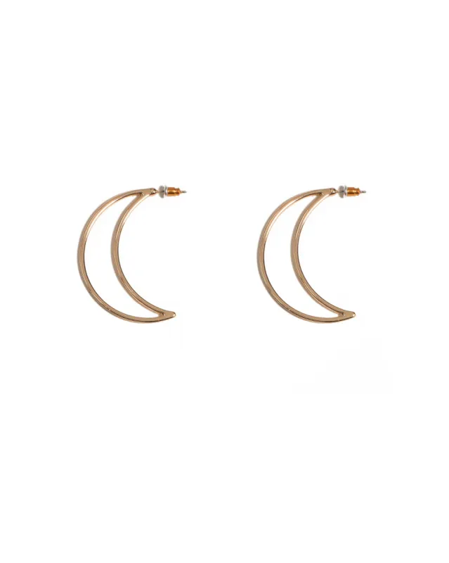 Gold Tone Metal Moon Hoop Earrings sold by Collete Hayman