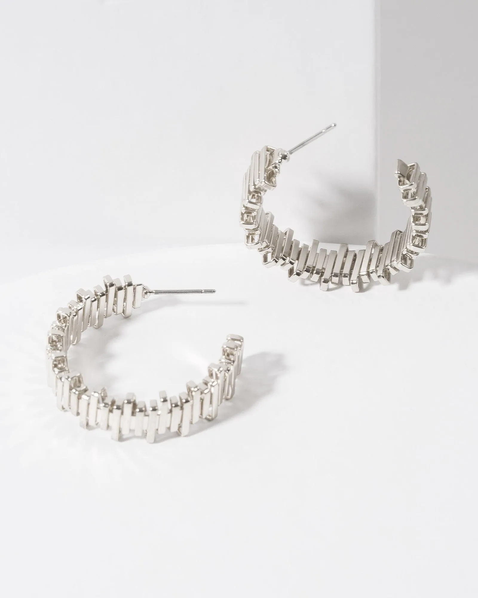 Silver Textured Lines Hoop Earrings sold by Collete Hayman
