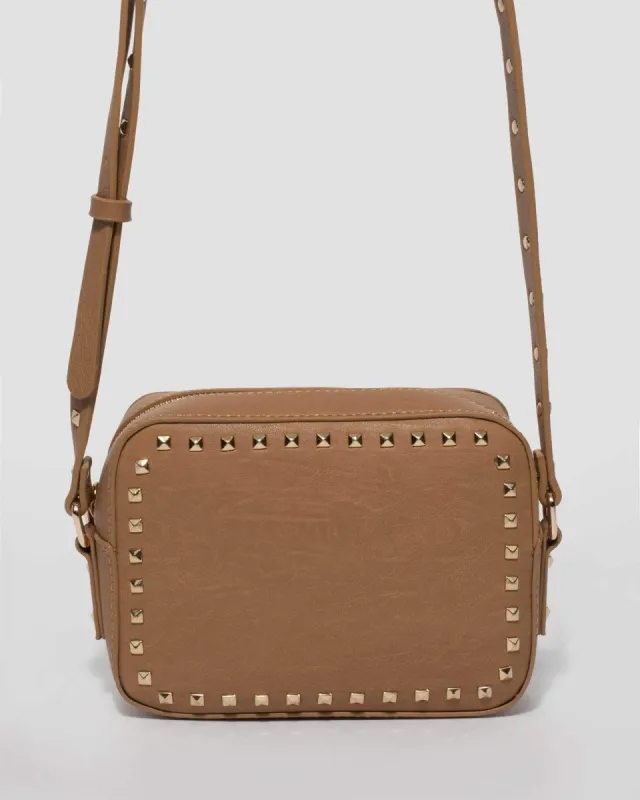 Caramel Chloe Stud Crossbody Bag sold by Collete Hayman