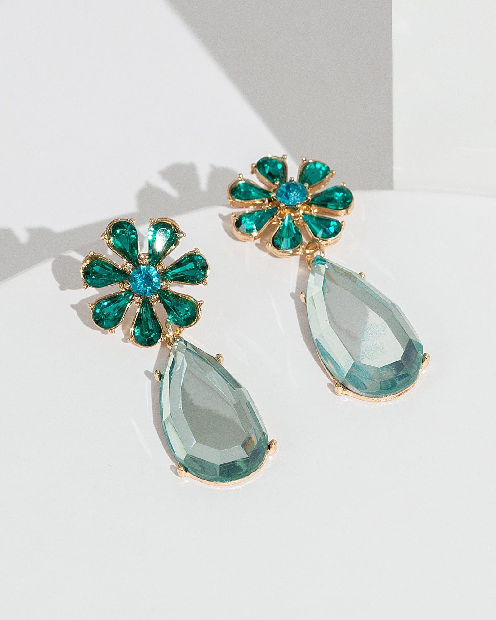 Green Flower Drop Earrings sold by Collete Hayman