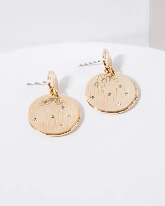 Gold Textured Circle Statement Earrings sold by Collete Hayman