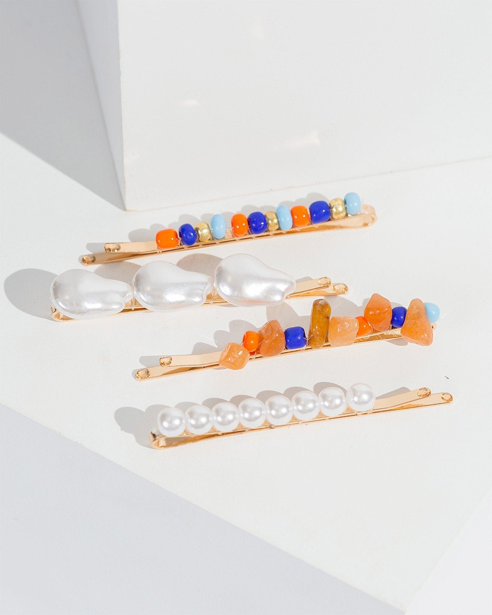 Multi Colour 4 Pack Bead And Pearl Hair Slides sold by Collete Hayman