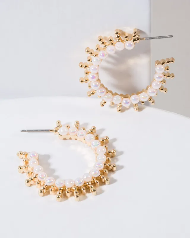 White Pearl Beaded Hoop Earrings sold by Collete Hayman